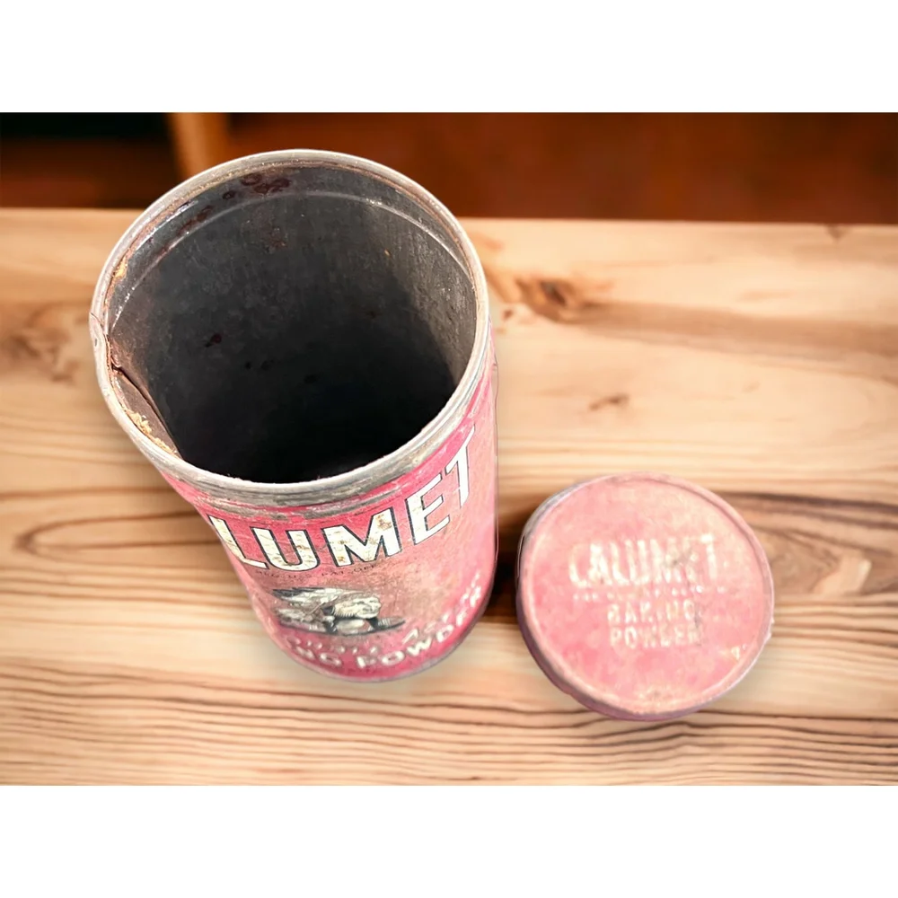 Rare Tin Antique Chippy Advertising Calumet Baking Powder Chippy Red Aged Patina